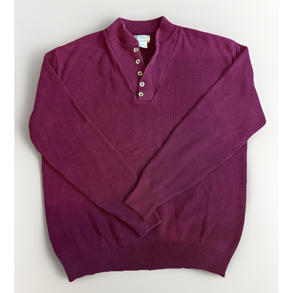 Vintage‎ LL Bean Henley Sweater Mens 2XL Tall Heavyweight Cotton Made In USA